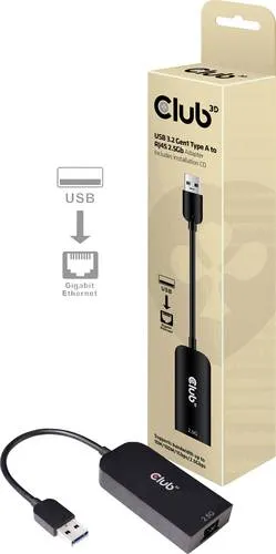 Club 3D CAC-1420 USB 3.2 Gen1 Netzwerkadapter - Netzwerkadapter mit USB 3.2 Gen 1, bietet 2.5GBase-T Geschwindigkeit für blitzschnelle Netzwerkverbindungen.