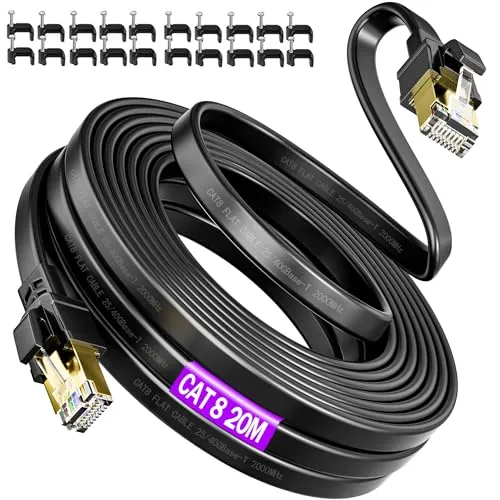 Soibke Lan Kabel 20meter Cat 8 Netzwerkkabel 20m Flach Geschirmt Gigabit
