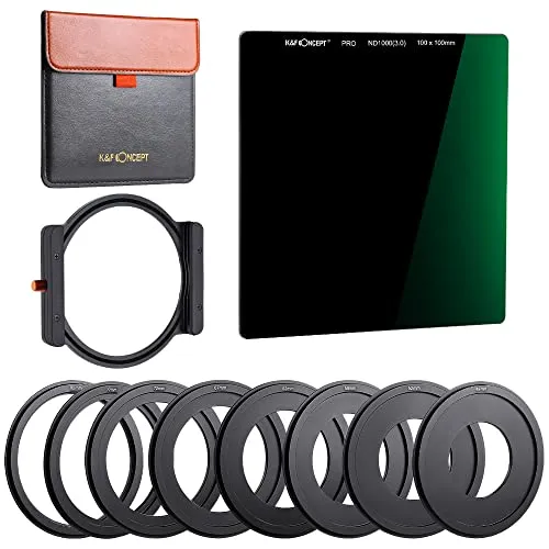 Minadax 100x100mm Quadratfilter Kit - ND1000 Quadratfilter - Metallfilterhalter - 8 Stück Adapterringe für DSLR