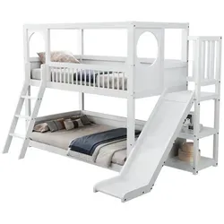 Stilvora Etagenbett Weiß aus Holz, 90x200 cm für Kinderzimmer - Ideal für zwei Kinder, bietet dieses Etagenbett auf kleiner Fläche zwei Schlafplätze und cleveren Stauraum. Die stabile Konstruktion und das moderne Design fügen sich harmonisch in jedes Kinderzimmer ein.