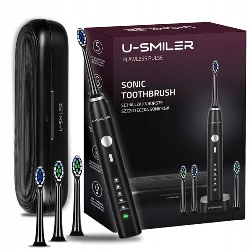 U-SMILER Schallzahnbürste mit Reiseetui - Elektrische Zahnbürsten mit 84.000 Vibrationen pro Minute für gründliche Zahnreinigung, 4 Aufsätze und intelligenter Timer für optimale Mundhygiene, ideal für Reisen
