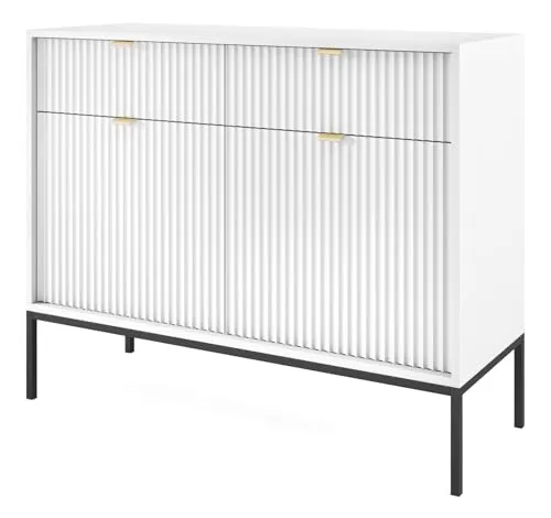 Sideboard Vellore, weiß – Modern und Glamourös - Kommode in Weiß, Maße: B: 104 cm, H: 83 cm – Hochwertige Verarbeitung für stilvolle Wohnräume. Ideal für modernes Wohnen.