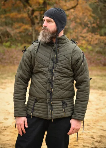 Battle Merchant Wikinger-Kostüm Rüstwams XXL - Dunkles Olivgrün-Schwarz - Authentisches Wikinger-Kostüm aus 100% Baumwolle, ideal für Rollenspiele und Kostümpartys. Größe XXL bietet hohen Tragekomfort und Bewegungsfreiheit.