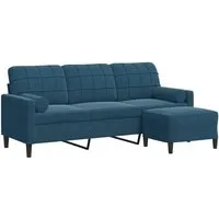 vidaXL 3-Sitzer-Sofa mit Hocker Blau - Komfort und Stil - Sofa und Hocker in modernem Blauton, aus weichem Samt für höchsten Sitzkomfort. Ideal für Wohnzimmer und entspannte Stunden.