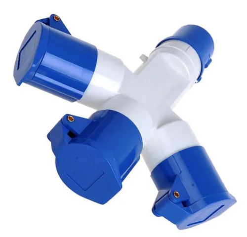 HABA CEE 3-fach Verteiler Adapter Stecker Kupplung 230V - CEE-Kabel für Caravan und Wohnmobile, hochwertiger 3-fach Verteiler mit selbstschließenden Deckeln und IP44 Schutzklasse, ideal für den Einsatz im Freien.