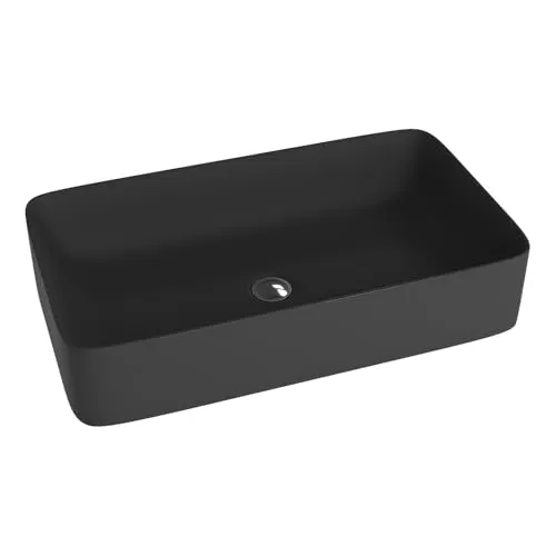 LAVITA Aufsatzwaschtisch Pasana Black - Rechteckiges Aufsatzwaschbecken aus hochwertigem Porzellan in elegantem Schwarz, pflegeleicht und ideal für moderne Badezimmergestaltung.