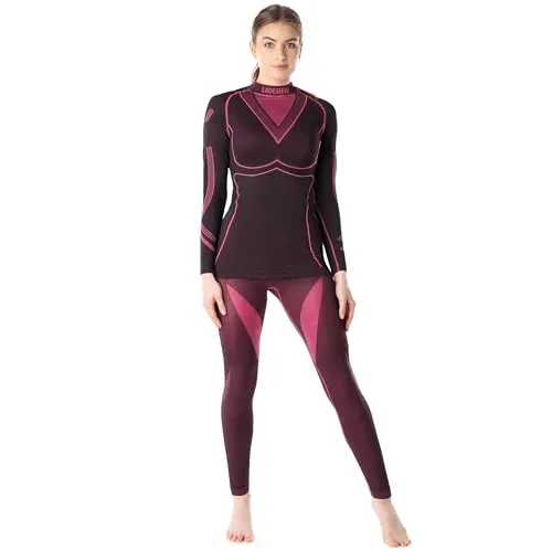 Ladeheid Thermounterwäsche Damen Set - Langarm Shirt & Lange Unterhose (Schwarz/Rosa, L) - Funktionsunterwäsche für Damen; thermoaktiv und feuchtigkeitsregulierend; ideal für sportliche Aktivitäten und hält die Körpertemperatur optimal. Hochwertige Mikrofaser sorgt für Atmungsaktivität und Bewegungsfreiheit.