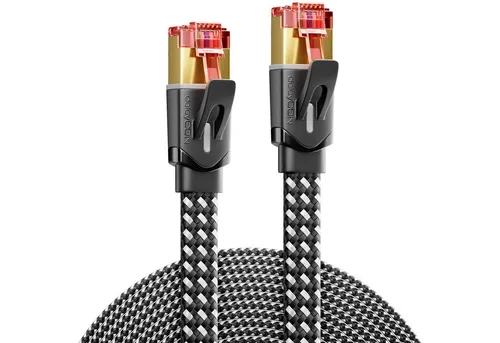 deleyCON 2m CAT7 Patchkabel Flachkabel RJ45 Nylon Netzwerkkabel Flach LAN DSL LAN-Kabel