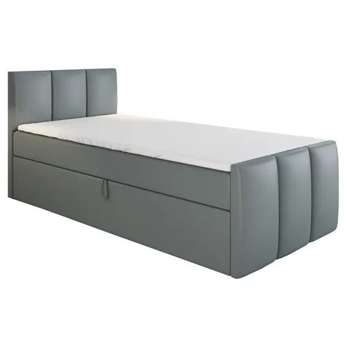 Boxspringbett Jugendbett MOREN 80x200 (Links) mit Bettkästen und Bonell-Matratze - Grau - Das stilvolle Boxspringbett MOREN bietet optimalen Komfort und Stauraum. Mit hochwertiger Bonell-Matratze und praktischem Bettkasten ist es ideal für Schlafzimmer und Gästezimmer.