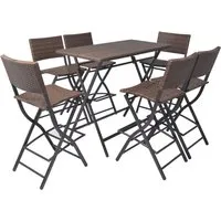 vidaXL 7-tlg. Klappbare Garten-Essgruppe aus Rattan - Gartenmöbel-Set mit wetterfestem PE-Rattan, ideal für Garten, Balkon oder Terrasse. Leicht zu verstauen dank klappbarem Design und integrierten Fußablagen für zusätzlichen Komfort.