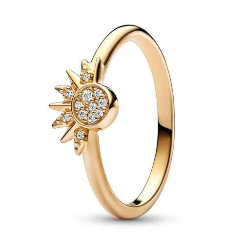 PANDORA Celestial Sparkling Sun Ring 162674C01-60 - Eleganter Damenring aus 14k Gold, mit funkelndem Cubic Zirconia, perfekt zum Stapeln und für besondere Anlässe.