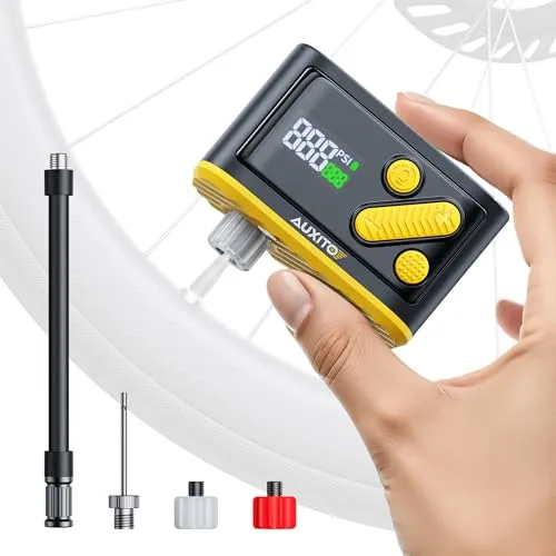 AUXITO Mini Fahrradpumpe Elektrisch mit Manometer,120PSI Akku Fahrradpumpe alle Ventile(Presta&Schrader),20-Sek.-Inflation,Auto Stopp,Luftpumpe Fahrrad für Rennrad,Mountainbike,E-Bike,Motorrad