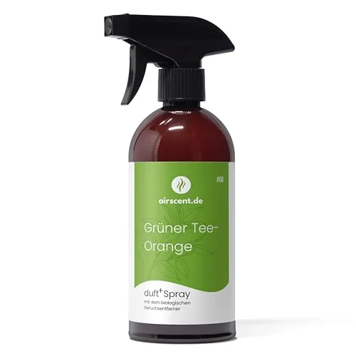 duft+ Geruchsentferner Spray – Bio Raum- & Textilspray mit natürlichen Düften – Grüner Tee, Orange – Duftspray gegen Gerüche – 500 ml