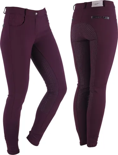 QHP Damen Reithose Charlene aubergine Vollbesatz, Größe:34