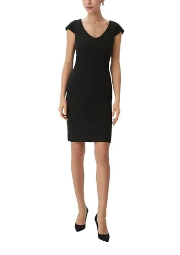 COMMA Damen Kleid 2146135, Slim Fit mit V-Ausschnitt - Freizeitkleider für Damen, Shaped Fit mit Ziernaht und Kappärmeln, ideal für elegante Anlässe oder entspannte Freizeitaktivitäten.