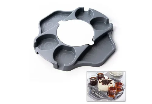 HAC24 Tablett Kuchen Torten Serviertablett Kuchenteller Kuchenplatte Tortenplatte, Polypropylen, (1-tlg), Kunststoff Rund mit 4 Tassenhalter und 2 Ablagen