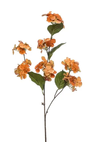 Kunstzweig Hortensie Clary, orange, 80 cm - Kunstblumen für die Dekoration - Schöner Kunstzweig mit leuchtend orangen Hortensienblüten, ideal für stilvolle Indoor-Dekoration. Perfekt für kreative Arrangements und pflegeleichte Gestaltung.