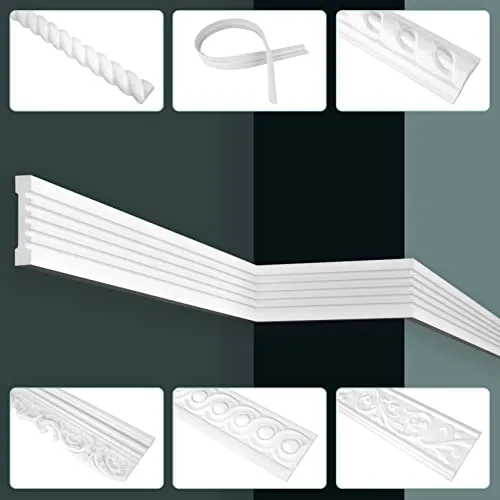 GRAND DECOR Stuckleisten 2m - Flach & Flexibel, Polyurethan - Moderne, flexible Stuckleisten aus hochwertigem Polyurethan für kreative Wandgestaltungen. Ideal für verschiedene Räume, einfach zu schneiden und zu montieren – für ein elegantes Finish ohne Aufwand.