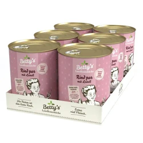 Betty's Landhausküche Hund Rind pur mit Leinöl 6 x 800 g Für alle Hunderassen geeignet Hohe Bioverfügbarkeit Wir achten auf Beste Qualität