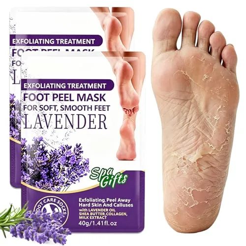 Paar Fußmaske, Foot Peeling Mask mit Lavendel, Hornhaut Entfernen Fuß, Feuchtigkeitsspendende Foot Mask für Damen & Herren, Für Trockene und Rissige FüßE, Sofortige Wirkung (Lavendel) 2
