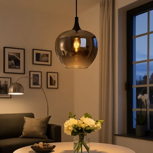 Moderne Hängelampe Esstischleuchte mit rauchfarbener Glasschirm - Stilvolle Pendellampe für jeden Essbereich, mit 1x E27 Fassung für individuelle Lichtgestaltung und eleganter rauchfarbener Glasoptik.