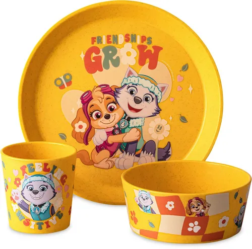 KOZIOL Kindergeschirr-Set CONNECT GROW PAW PATROL (3-tlg) - Praktisches Geschirrset für Kinder bestehend aus Teller, Schale und Becher. Ideal für kleine Hände, robust und leicht zu reinigen. Perfekt für Obst, Müsli und Snacks – ein vielseitiger Begleiter für jeden Tag.