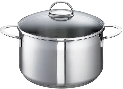 SCHULTE-UFER Fleischtopf Wave, Edelstahl, 2 l - Hochwertiger Kochtopf für Induktion mit energiesparendem Allherd-Aluminium-Kapselboden, rostfrei und spülmaschinenfest – ideal für gesundes Kochen.