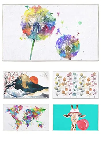 arteneur® - Badematten & Badteppiche 70x110 cm | Badvorleger rutschfest Waschbar bis 40°C | Saugstark & Schnelltrocknend | Fußbodenheizung Geeignet | Badezimmerteppich Bunte Pusteblume