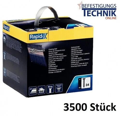 34° Streifennägel 2,8x50mm Ring blank für Paslode & Senco - 3500 Stück Flachkopf Streifennägel aus Stahl, ideal für professionelle Anwendungen und hohe Haltekraft in Holzprojekten.