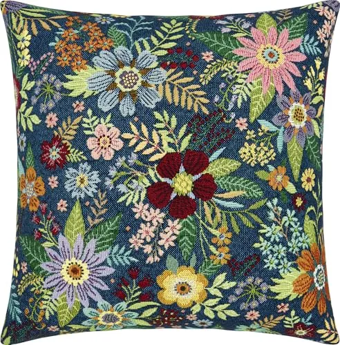 Erwin Müller Kissenhülle Blumen blau-bunt Größe 50x50 cm