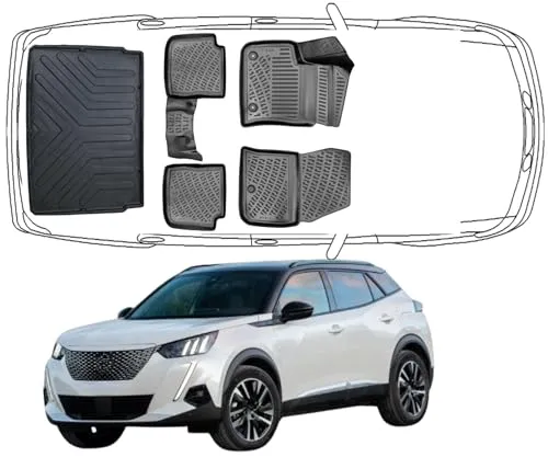 Trimak Passgenau 3D Fussmatten & Obere Kofferraumwanne Auto Set Kompatibel mit Peugeot e-2008 ab 2020 Auto Zubehör Gummimatten & Obere Kofferraumwanne Autos TPE Allwetter Geruchlos rutschfest