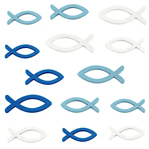 FEPITO 144 Stück Holz Deko Fische Streu Taufe , Konfirmation Deko