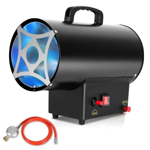 SWANEW Gasheizgebläse 10 kW Gas Heizgerät inkl Verbindungschlauch und Gasdruckregler 700mbar, Wirksame Fläche: 150m²,für Baustellen, belüfteten Lagerräumen, Garagen usw