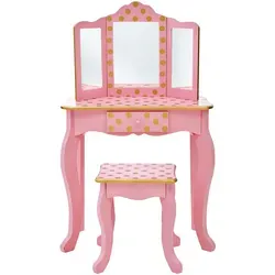 Teamson Kids Kinder Schminktisch mit Spiegel und Hocker TD-11670L - Schminktisch für Kinder in Pink und Gold, mit sicherem Plexiglasspiegel und großzügigem Stauraum durch ausziehbare Schublade. Ideal für kleine Friseure ab 3 Jahren.
