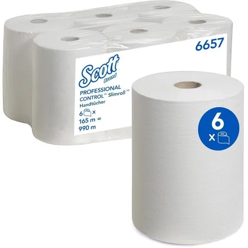 SCOTT Rollenhandtuch® Control™ 6623 - 1-lagig, weiß - Filme - Hochwertige, umweltfreundliche 1-lagige Handtücher mit 3960 Blättern pro Packung, kompatibel mit Aquarius Spendern für effiziente Hygiene.