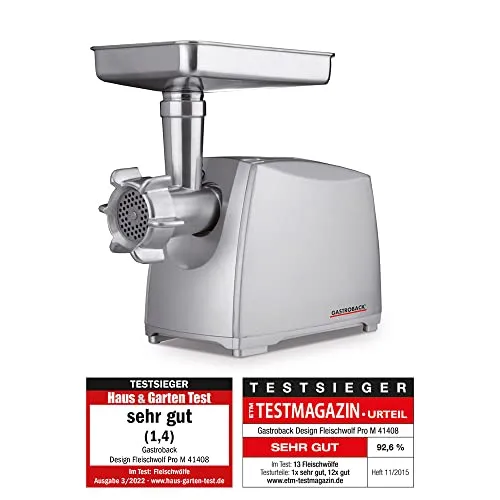 Design Fleischwolf Pro M - Elektronisch geregelter Motor mit 2.000 Watt, inklusive 3 Lochscheiben und Kebbevorsatz für die orientalische Küche