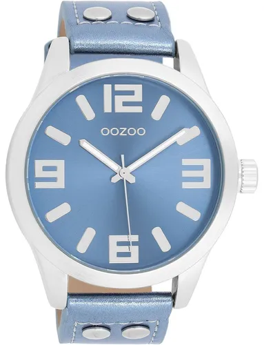 Oozoo Damen Uhr metallic Blue - Edle Armbanduhr mit Lederarmband - Moderne Armbanduhr für Damen in metallic blue, ausgestattet mit einem robusten Lederarmband und gehärtetem Mineralglas - ideal als stilvolles Geschenk für jeden Anlass.