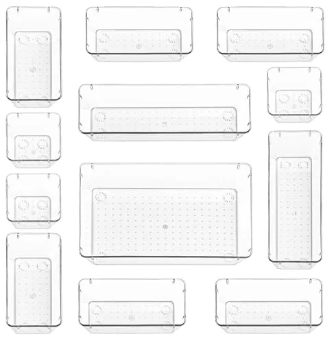 Stackzy Besteck Schubladen Organizer Set,Utensilienbehälter Tablett für Schubladen,Besteckset Trennwand,Küche Aufbewahrung & Organisation,Kompakte Make-up Aufbewahrung für Schlafzimmer,12 Stück