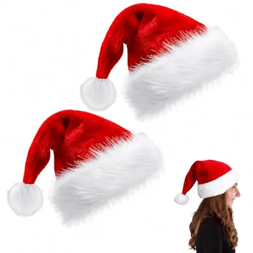 CZAYEFNH Weihnachtsmützen,2 Stück Nikolausmütze, Weihnachtsmann Mützen, Santa Mütze, Rot Santa Hat Nikolaus Dicker Fellrand aus Plüsch kuschelweich und angenehm