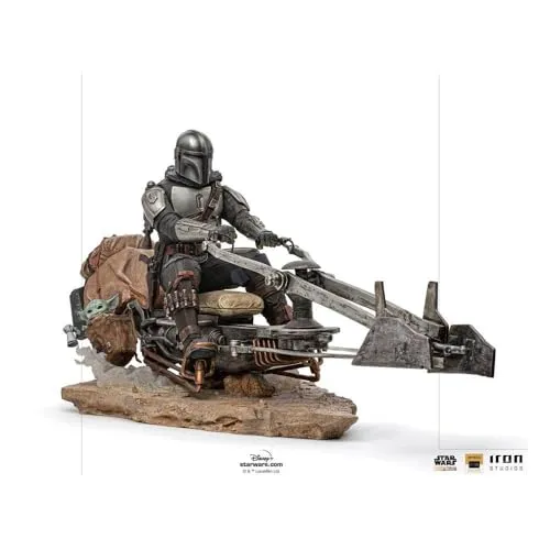 Iron Studios Deluxe: The Mandalorian - Mando auf Speederbike Statue - Action- & Spielfiguren, detailreiche 1/10 Statue von Mando auf Speederbike, perfekt für Sammler und Star Wars Fans
