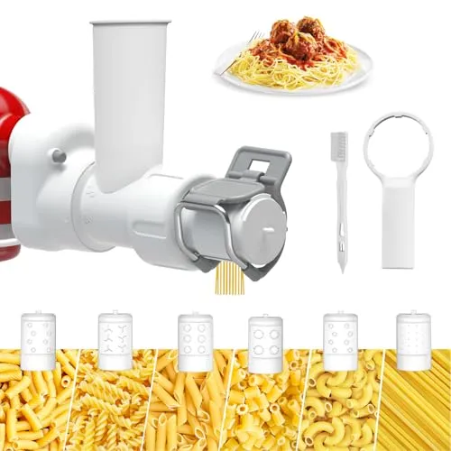 ZACME Nudelaufsatz für Kitchenaid Standmixer mit 6 verschiedenen Formen von Nudelauslass, langlebiger Aufsatz für Mixer-Zubehör