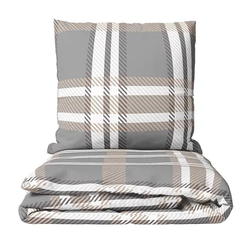 Leonado Vicenti Flausch Bettwäsche Grau Beige modern gestreift Kissenbezug 80x80 cm Deckenbezug mit Reissverschluss,3 teilig, 200x200 cm