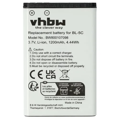 vhbw 1x Akku Ersatz für Fritz!Fon FRA051 für schnurlos Festnetz Telefon (1200 mAh, 3,7 V, Li-Ion)