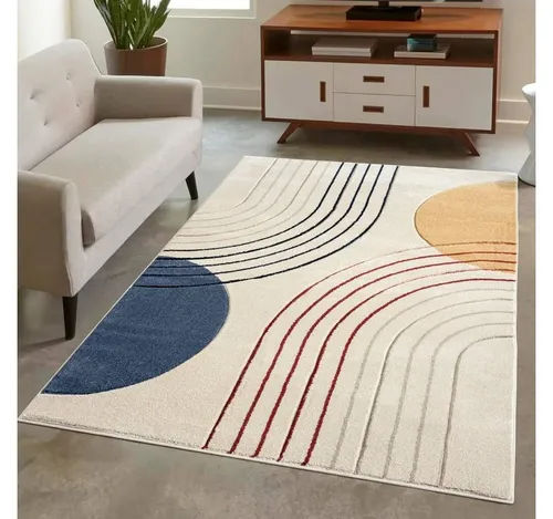 carpet city Teppich Kurzflor Multi - 80x150 cm - Moderne Teppiche mit 3D-Kreis-Muster, ideal für Wohnzimmer, Schlafzimmer oder Flur. Pflegeleicht, strapazierfähig und perfekt für Fußbodenheizung.