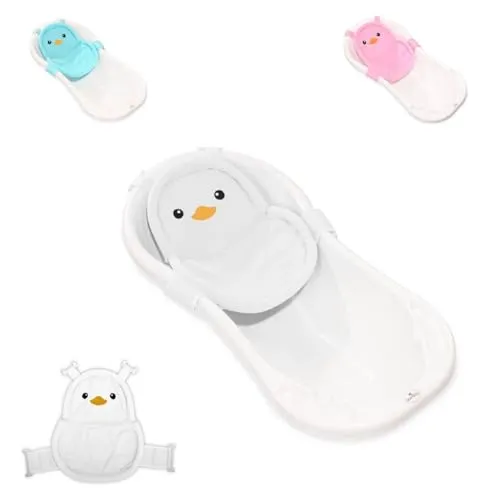 Lorelli Baby Badenetz Pinguin, Clips aus Kunststoff, Badewannennetz, ab Geburt weiß