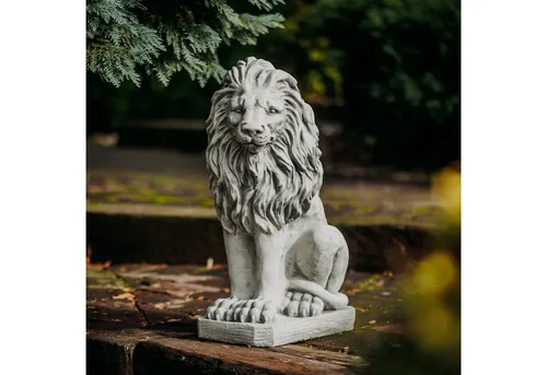 Gartenfigur Löwe Statue Links, H. 53 cm, 39 kg in grau von gartendekoparadies