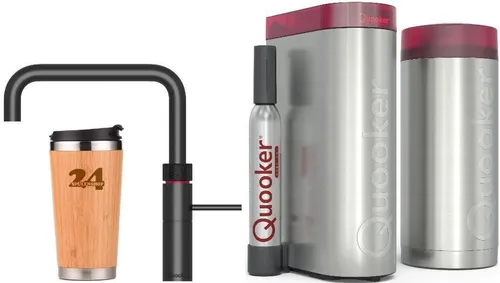 QUOOKER FUSION SQUARE Schwarz COMBI+ B mit CUBE 2 - Moderne Küchenarmatur mit 5-in-1 Funktion: liefert kochendes, warmes, kaltes, stilles und sprudelndes Wasser. Energieeffizient und platzsparend – ideal für jede moderne Küche!