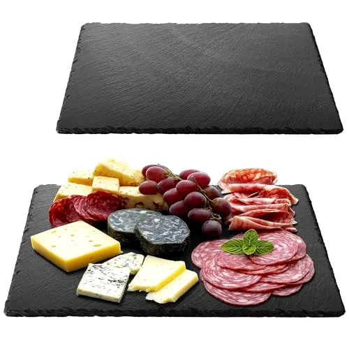 Navaris Schiefer Teller Platzset 2-teilig inkl. Kreide - 38x28cm - Servierplatten aus 100% Schiefer, ideal für Tischdeko und vielseitig einsetzbar, mit Kreide beschriftbar für persönliche Botschaften.