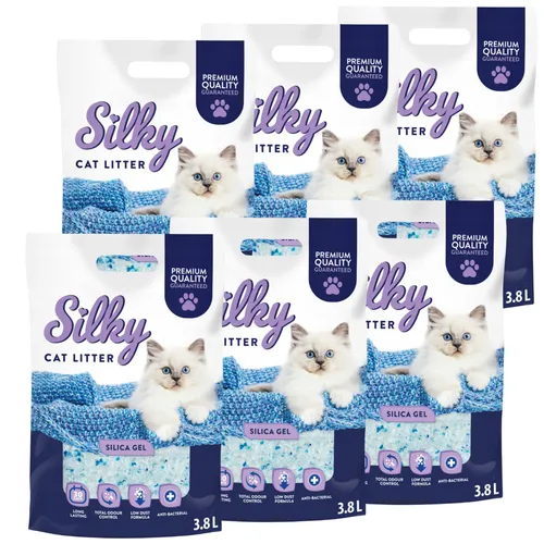 Silky Silikat Katzenstreu, Staubfrei Unparfümiert Silica | 22,8L - 6er-Pack