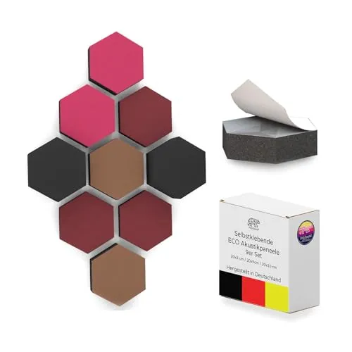 PolySound ECO Akustikpaneele 9er Set - 3D-Schaumstoff für optimale Schalldämmung - Verbessern Sie Ihre Raumakustik mit unseren selbstklebenden Akustikpaneelen. Hohe Schallabsorption (αw 0,9) und einfache Montage machen sie ideal für Büros und Wohnzimmer. Stilvolles Design in Rustic Melange.